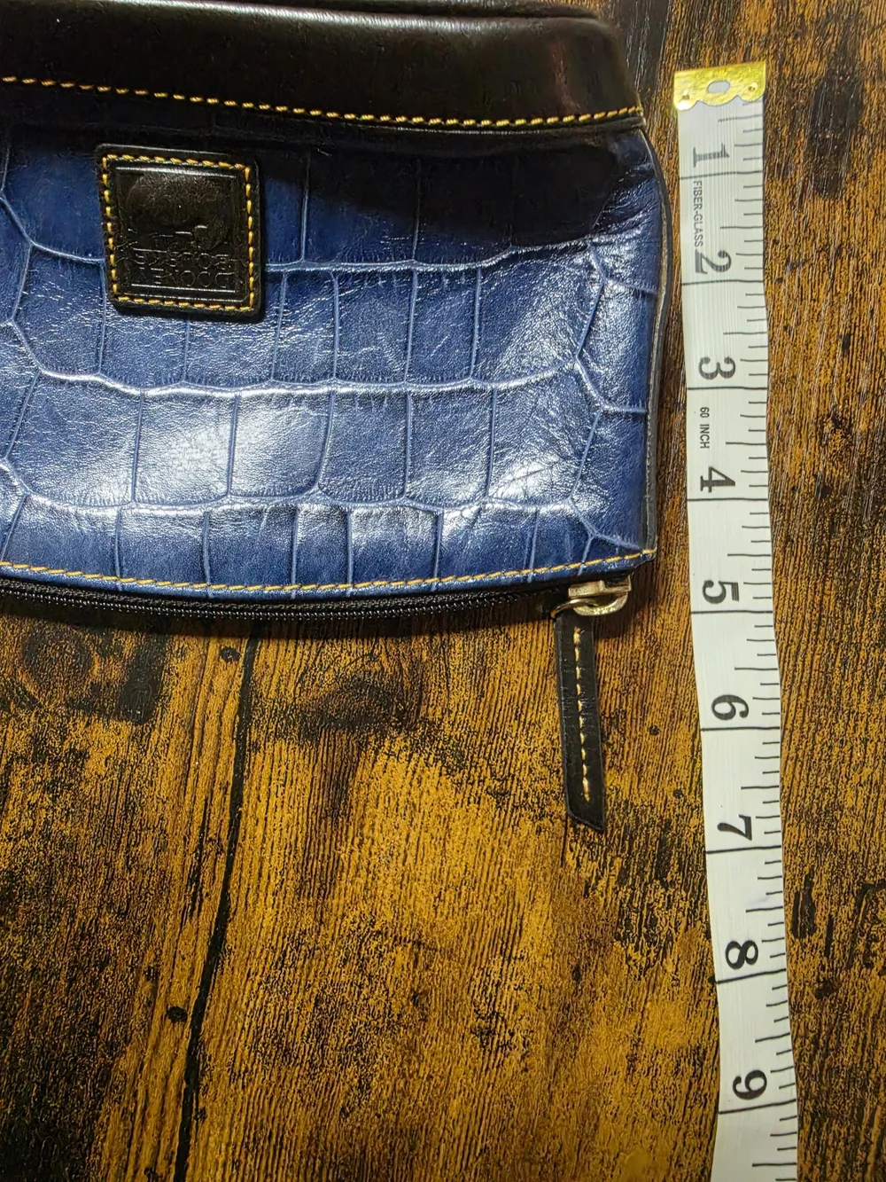 Dooney & Bourke Navy Croc-Embossed Cosmetic Pouch with Brown Trim